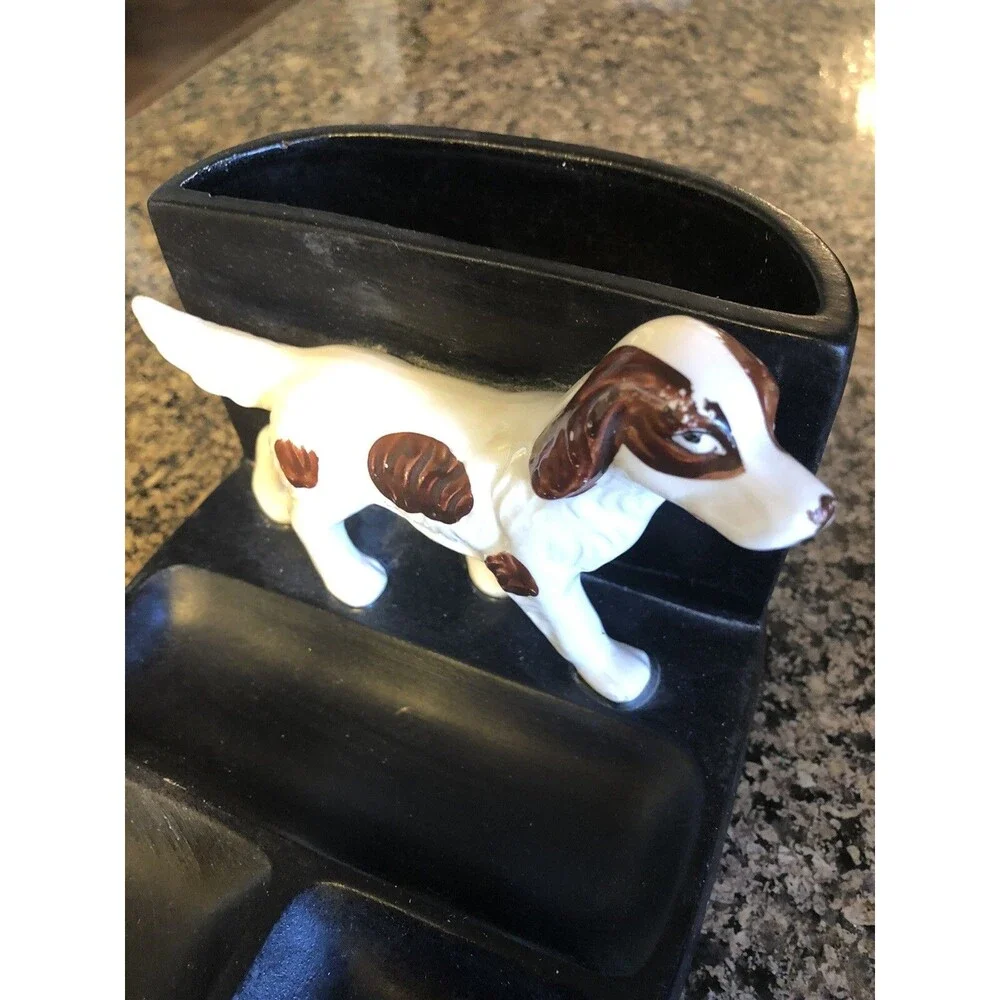 Vintage Ceramic Cocker Spaniel Hunter's Men’s Dresser Caddy Cuff Links Tie Bars